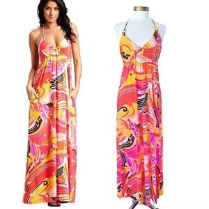 TRINA TURK BALI WAVES Maxi Dress Swim Cover Up Beach Dress Coastal Vacation L